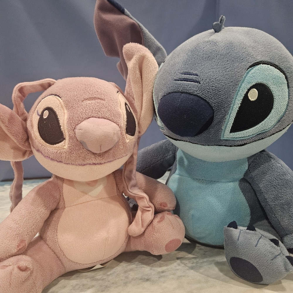Disney Lilo & Stitch Plush Set Angel Pink & Stitch Blue Stuffed Animals 10-12"